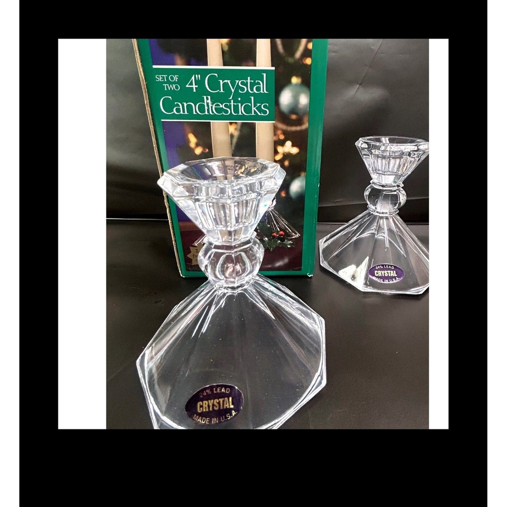 American Crystal Collection 4" Lead Crystal Candlesticks Set of 2 Made in USA‎